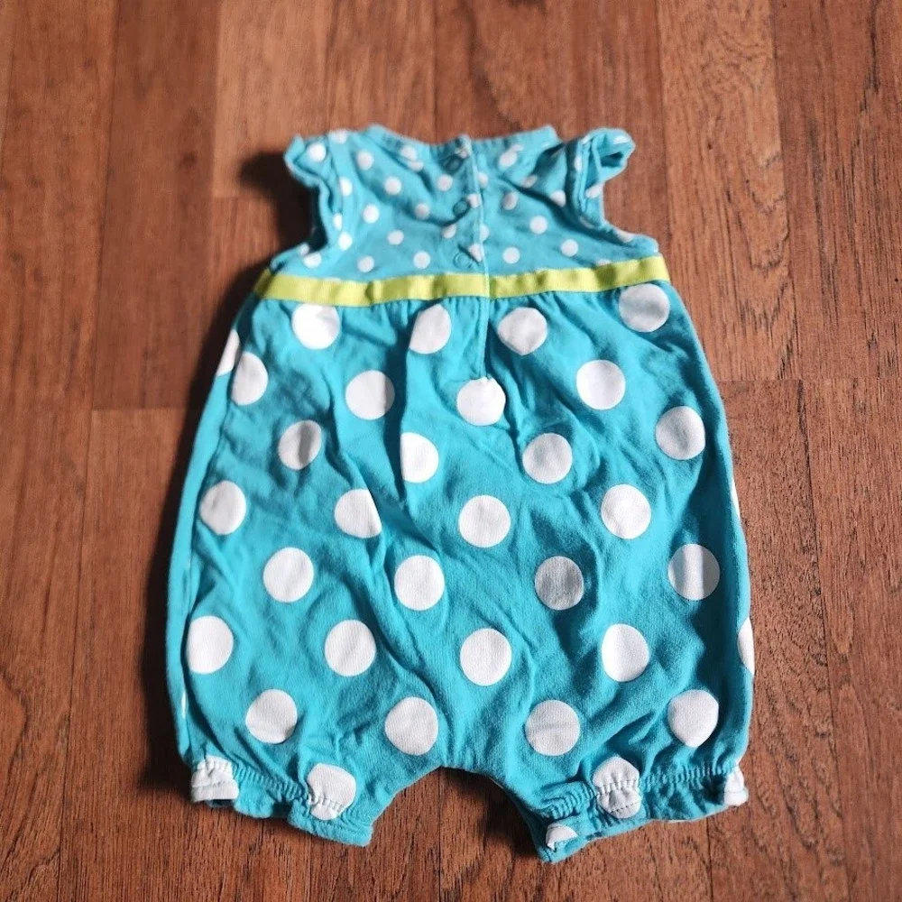 Carters Baby Girl Teal Blue White Polka Dot Romper Sunsuit 3 Months Snap 422